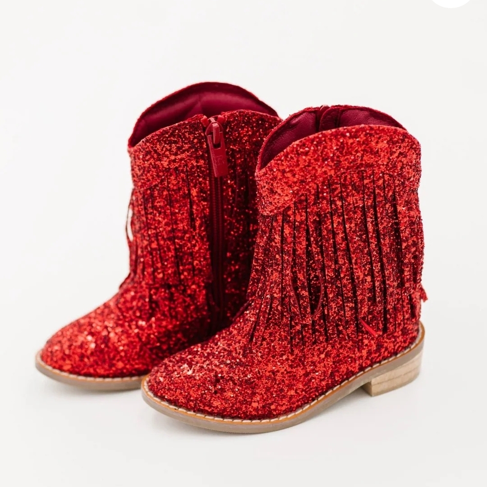 Sparkly Red Glitter Fringe Boots